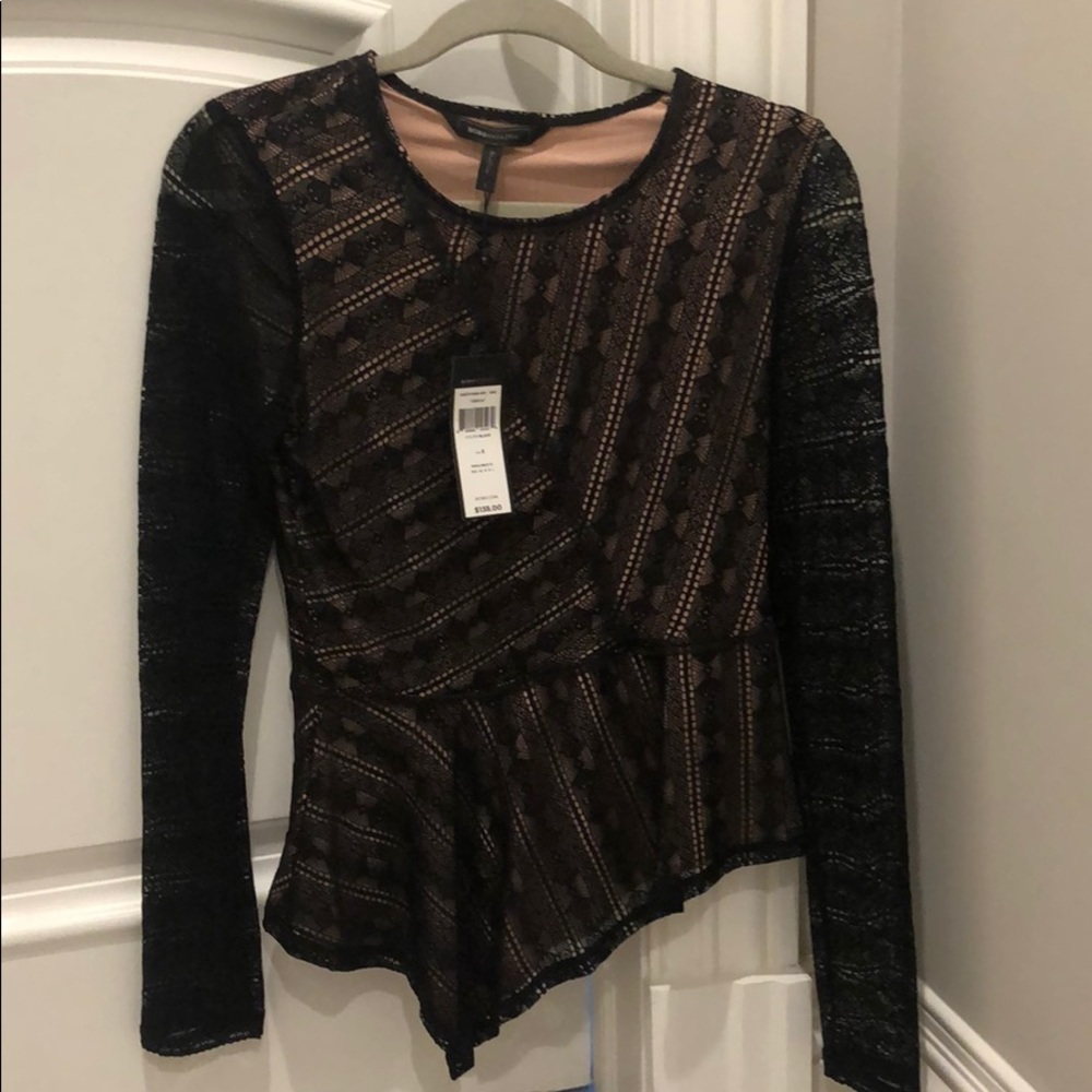 Bcbg asymmetrical lace Juelia top
